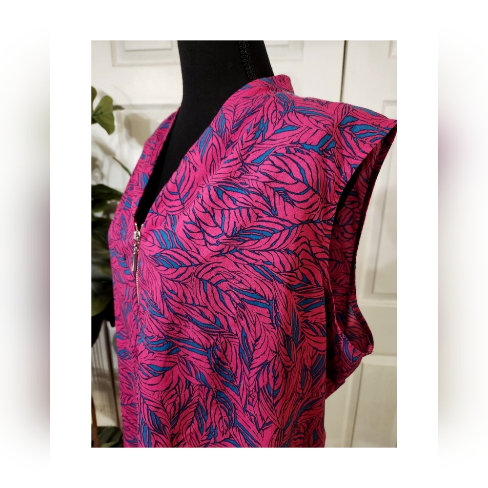 Jaclyn Smith Collection Women’s Sleeveless Top 2XL Magenta 1/4 Zip Maximalism - Picture 9 of 10